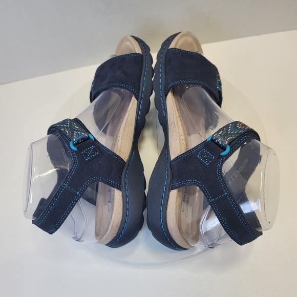 Clarks Flats Sandal Shoes Amanda Sprint Blue Suede Comfort Sporty Strap - Picture 8 of 14